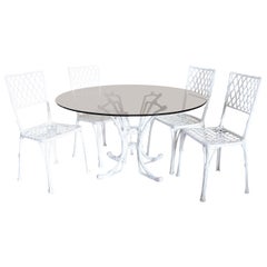 20th Century Italian Table with Glass Top and Iron with Four Chairs in Iron