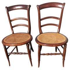 Antique Late 19th C. Americana Ladderback Mahogany and Cane Seat Chairs, a Pair