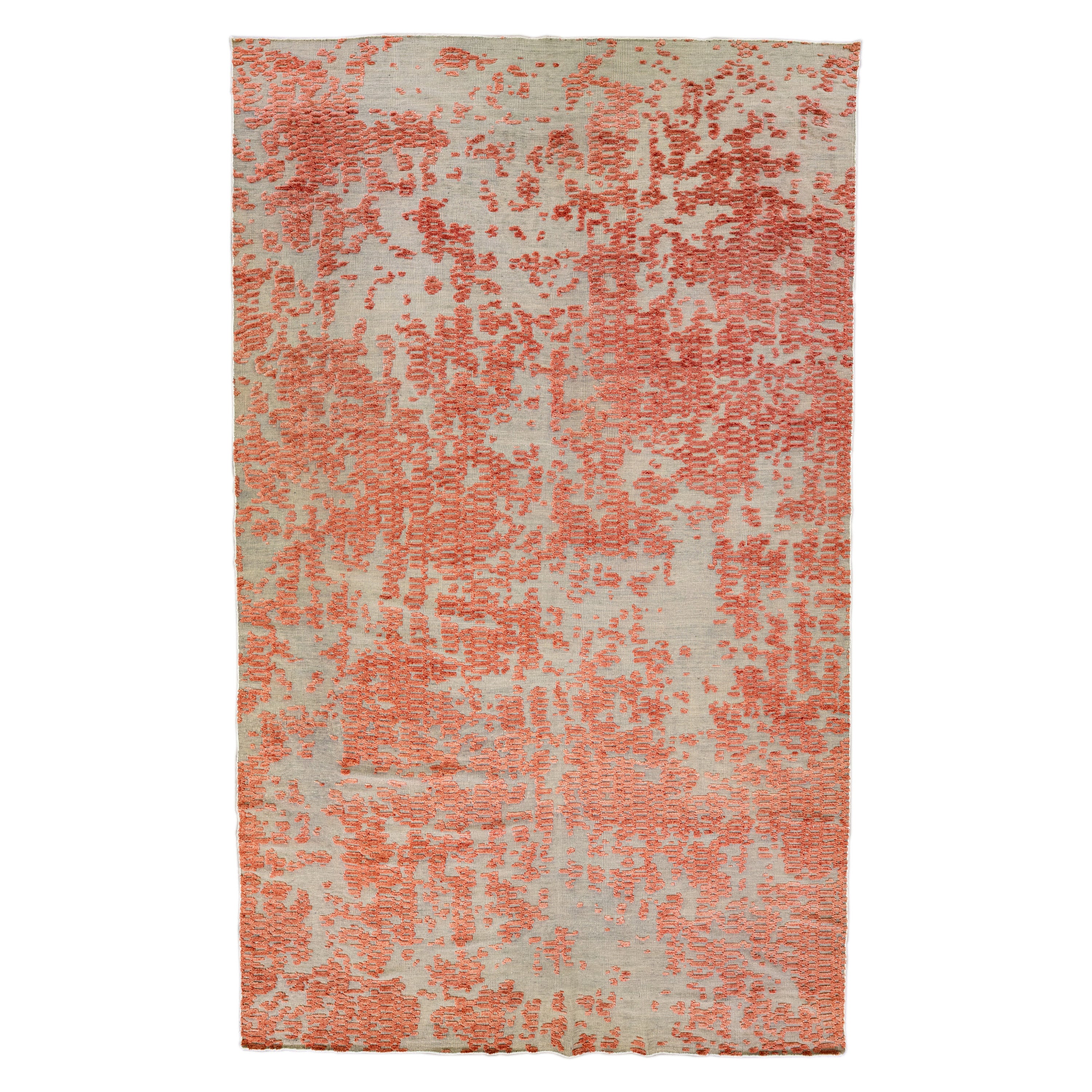 Apadana's Safi Kollektion, handgefertigter abstrakter Oversize-Wollteppich in Orange, modern