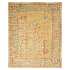 Modern Turkish Oushak Handmade Floral Goldenrod Oversize Wool Rug