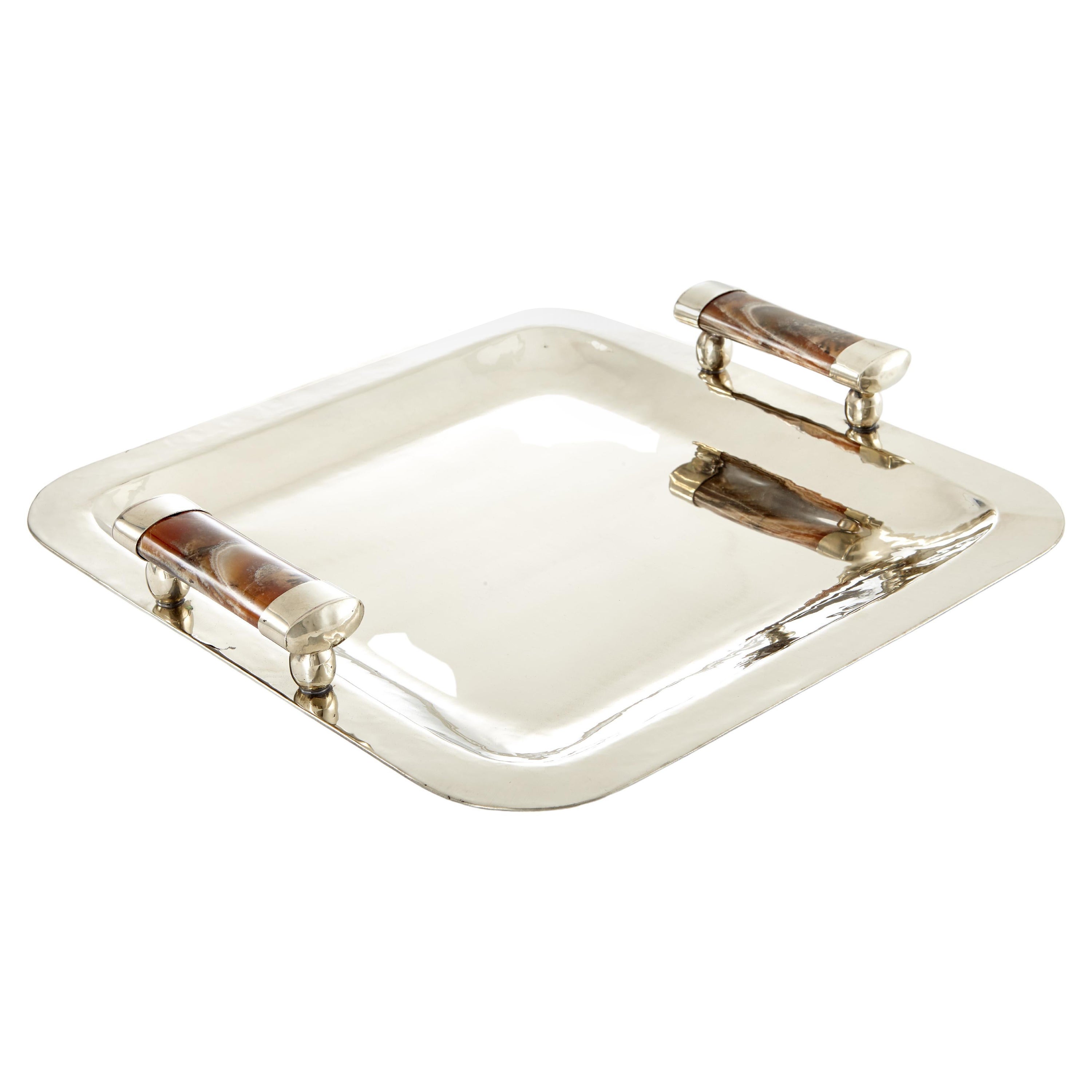 Valle Square Medium Silver Alpaca & Brown Onyx Stone Bar Tray