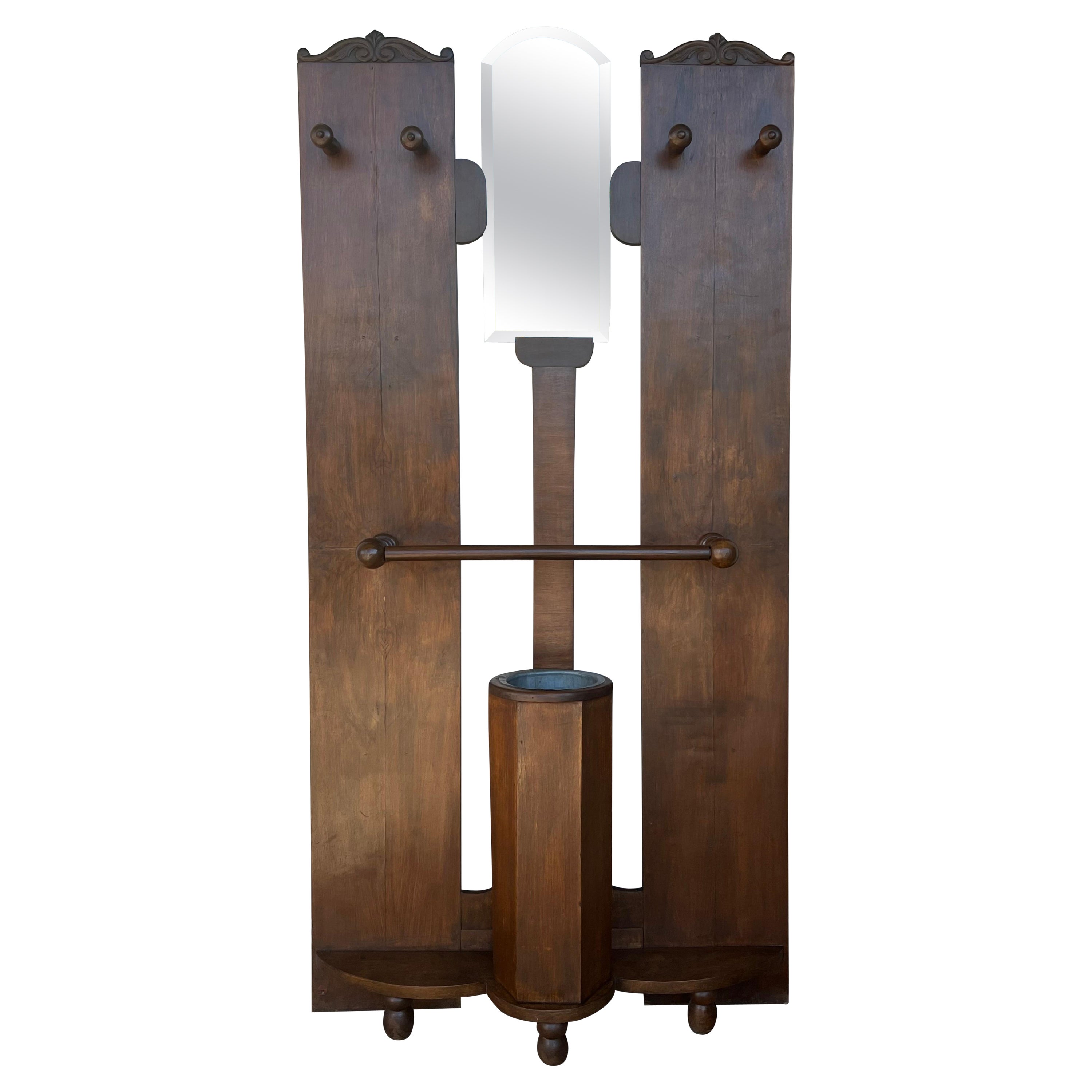 Art Decò Coat Rack Floor Stand with Umbrella Holder and Mirror