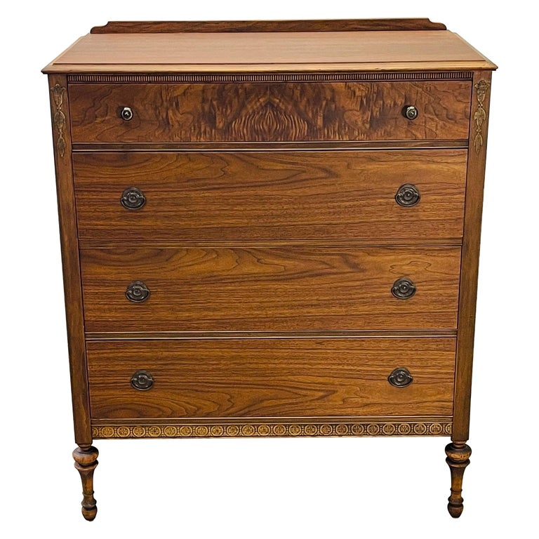 Art Deco Tall Walnut Wood Dresser at 1stDibs
