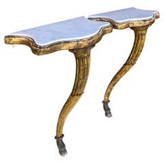 Late 19th C. Neo-Classical Style Carved Giltwood Marble Top Console Tables, Pair