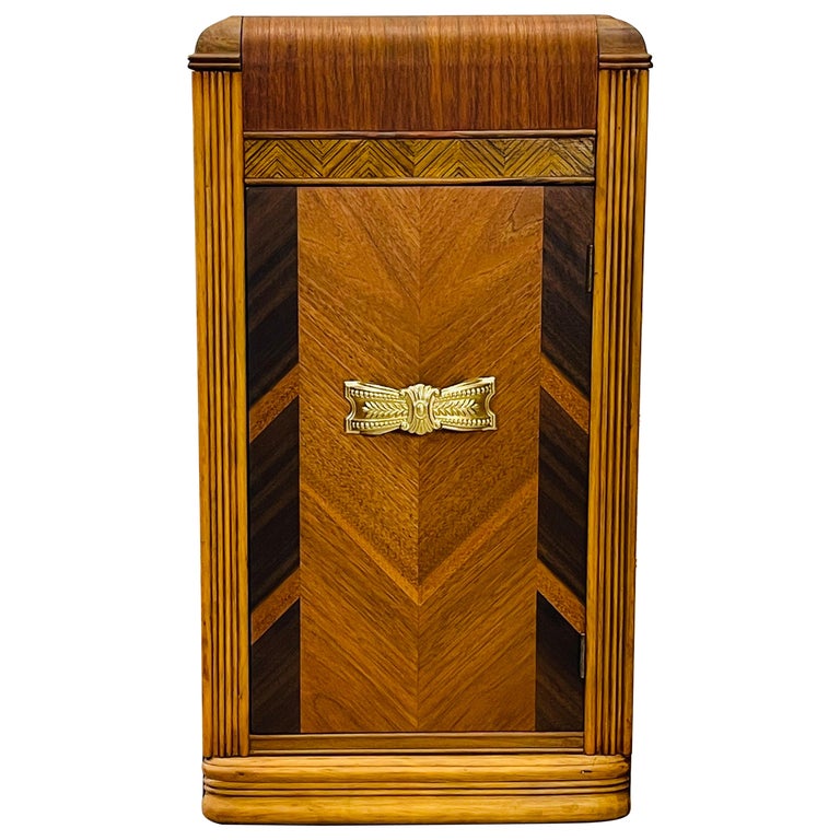 Art Deco Waterfall Style Walnut Wood Nightstand For Sale at 1stDibs