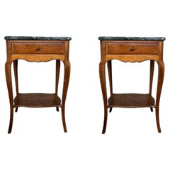 20th Century Pair of French Nightstands with One-Drawer and Green Top Marble
