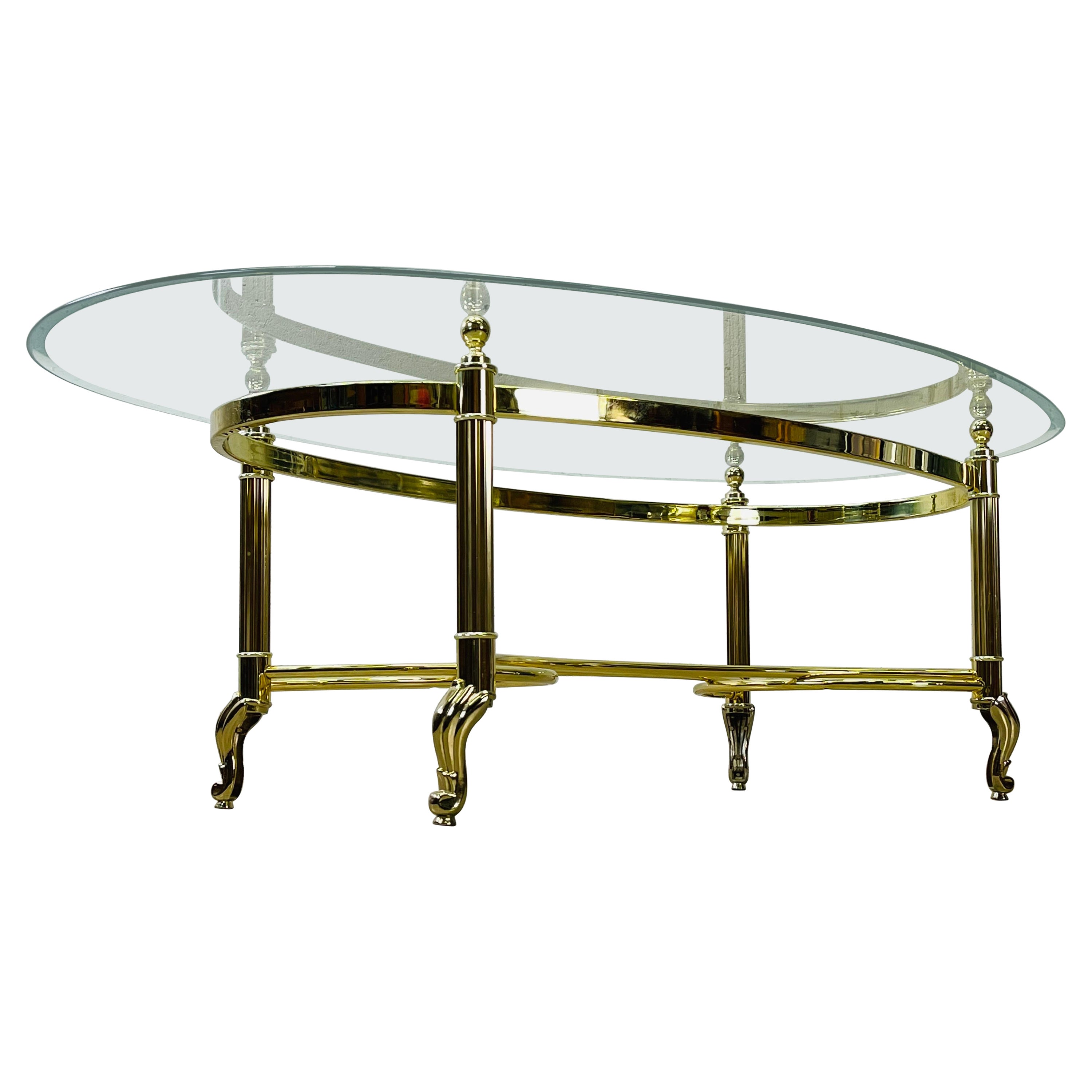 1960s Oval Glass Top Coffee Table For Sale