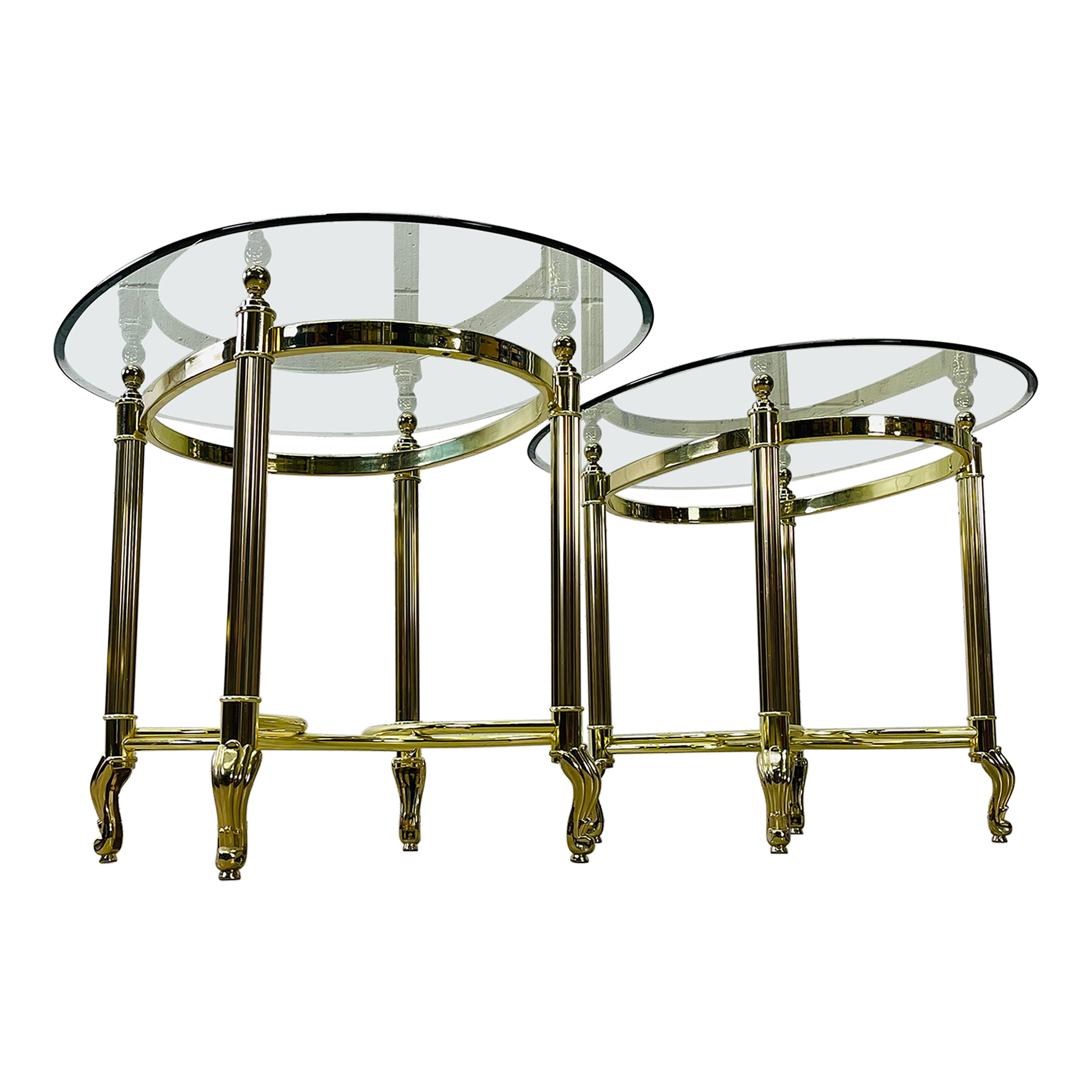 Pair of Unique Custom Stone and Iron GlassTop Circular Side Tables For