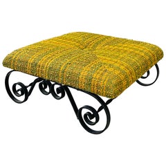 1960s Iron and Fabric Low Footstool