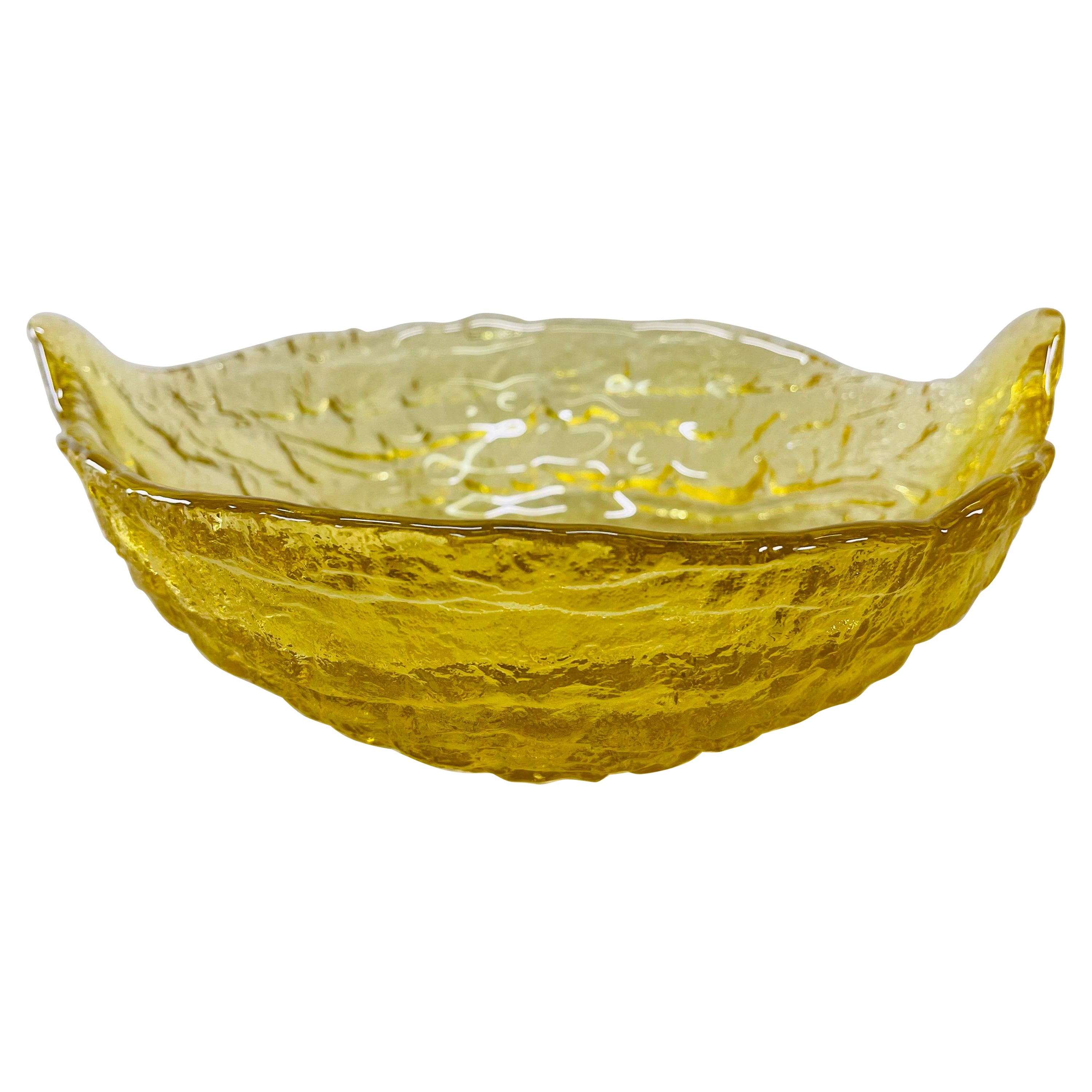 1970s Textured Yellow Glass Console Bowl For Sale