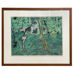 Kitaoka Fumio Signed Limited Edition Japanese Woodblock Print Moss Garden, 1972