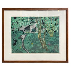 Kitaoka Fumio Signed Limited Edition Japanese Woodblock Print Moss Garden, 1972