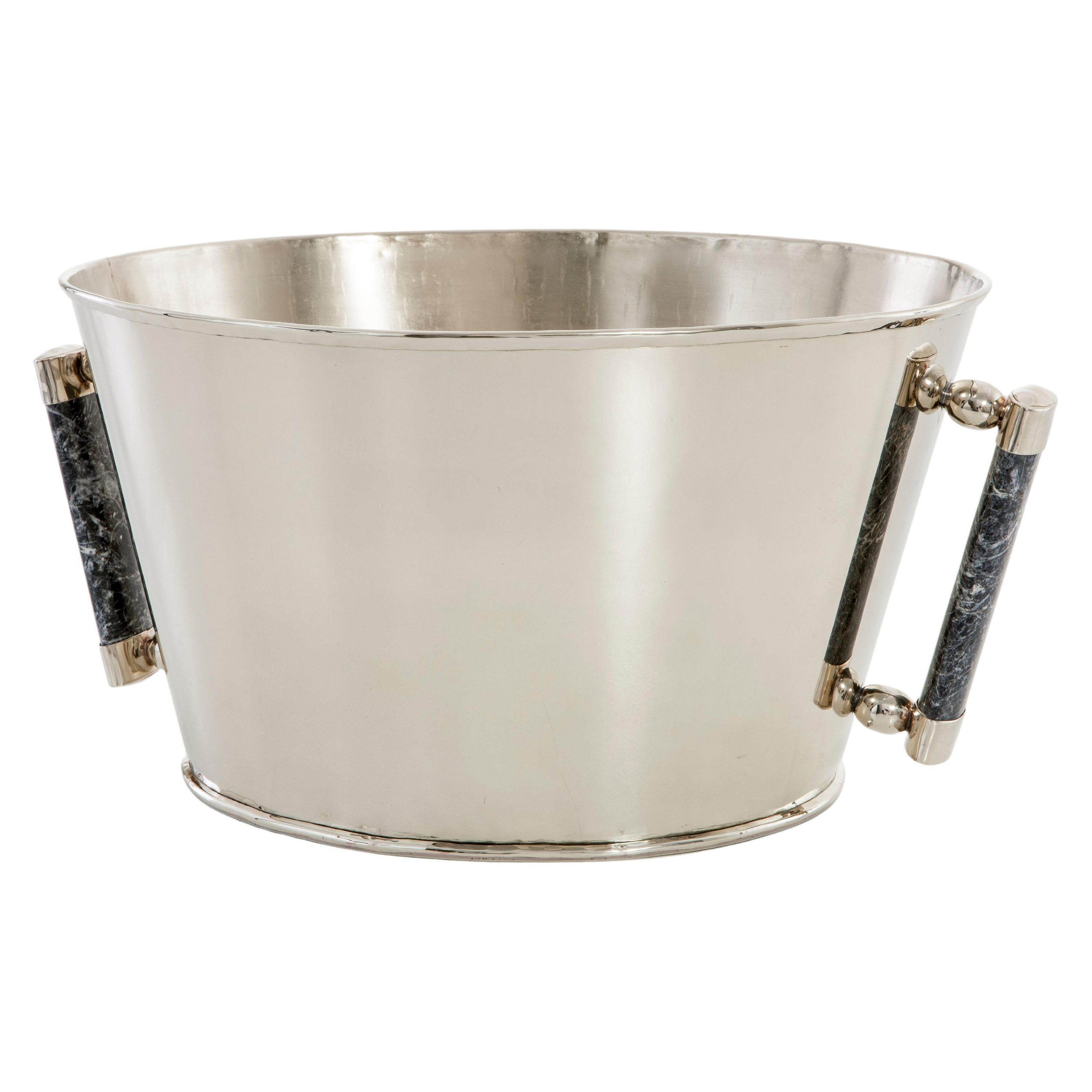 Valle Medium Silver Alpaca & Black Onyx Stone Bar Champagne Bucket For Sale