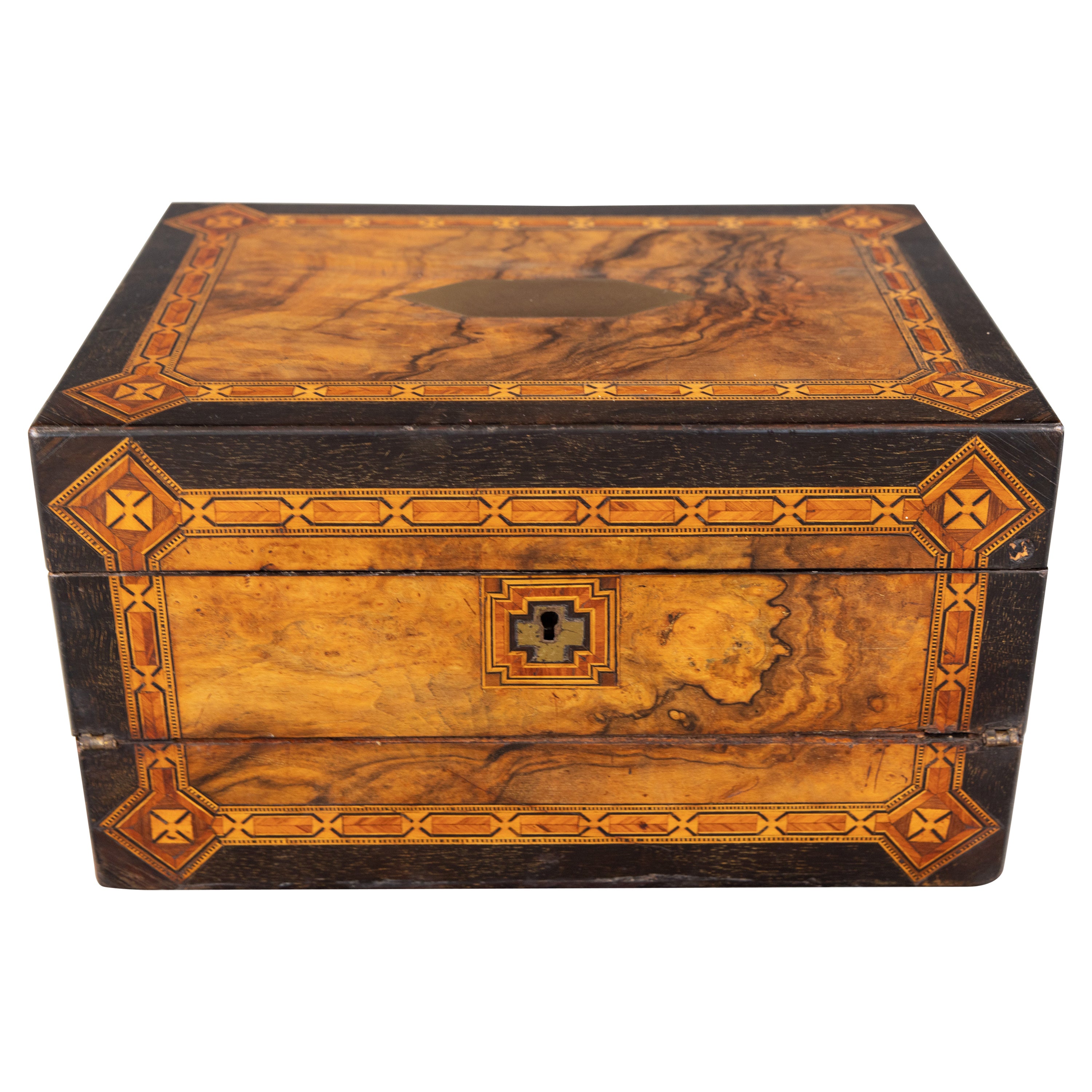 19th Century English Burl Walnut Tunbridge Writing Slope Box