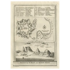 Antique Old Print with a View of the Cape of Good Hope and Table Bay, South Africa, 1750