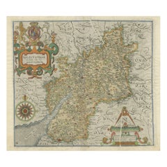 Original Hand-Colored Antique Map of Gloucestershire, England, ca.1637
