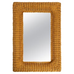 Very Nice 1960s Large Italian Wicker Wall Mirror with a Wide Frame