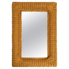 Vintage Very Nice 1960s Large Italian Wicker Wall Mirror with a Wide Frame