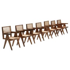 Pierre Jeanneret Set of 7 Office/Dining Cane Chairs, Chandigarh PJ-SI-28-B, 1950