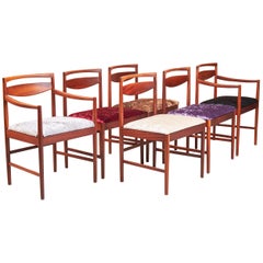 McIntosh Teak Dining Chairs with Chenille Harlequin Upholstery Set of Six