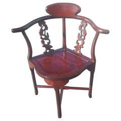 Vintage Rosewood Hand Carved Oriental Corner Chair