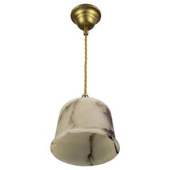 Vintage Pendant Light Fixture with White and Black Alabaster Lampshade
