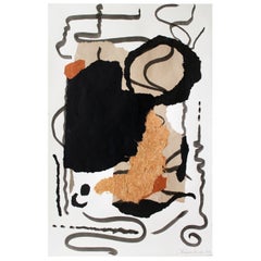 "Rhythm," 2021 Large Framed Abstract Black, Rust and Tan Collage by Diane Love