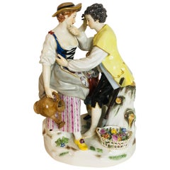 Vintage Large Meissen Figural Group of Gardeners That Are in Love Gathering Flowers