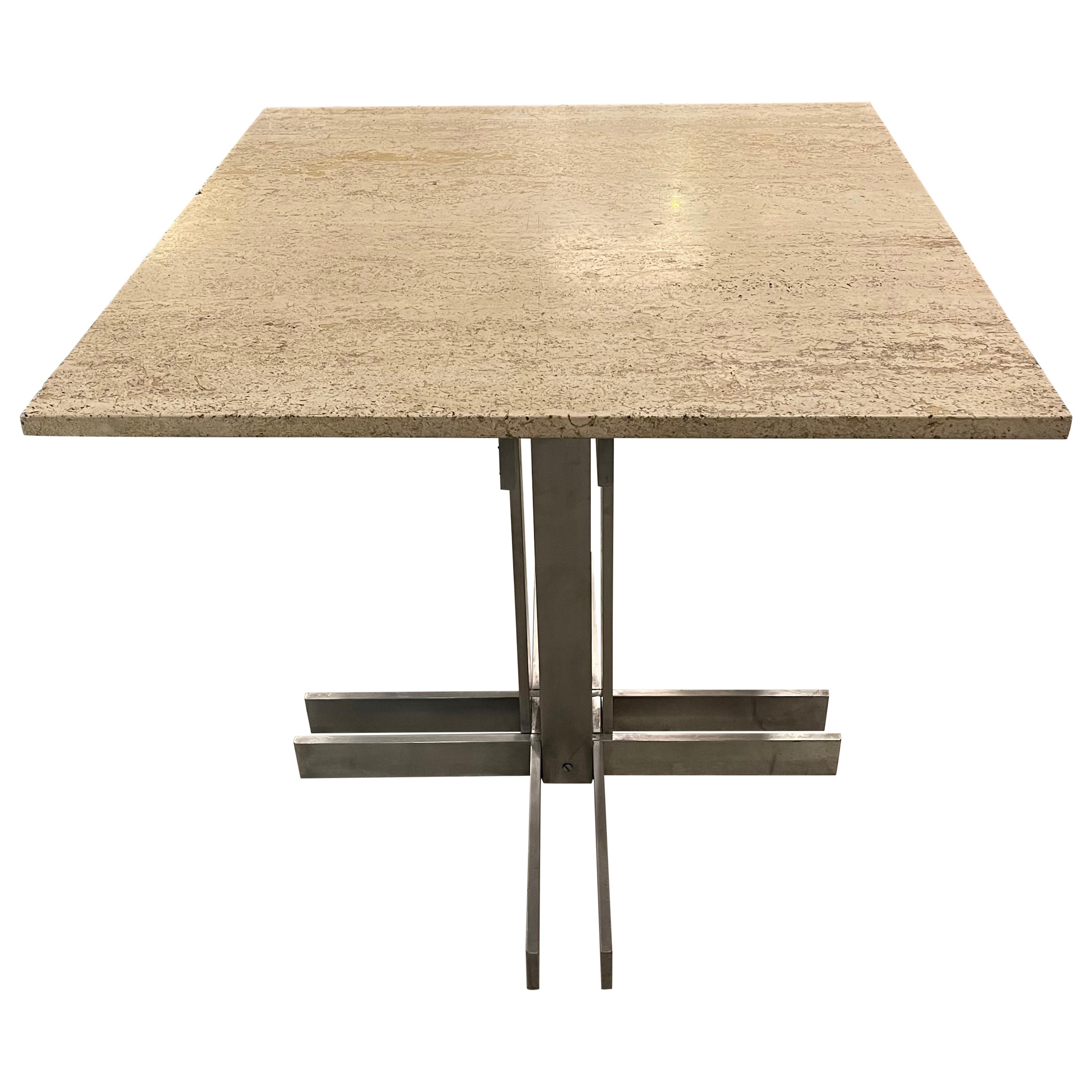 Post Modern Travertine Dining Cafe Table For Sale