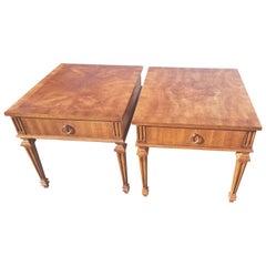 Heritage One Drawer Walnut Burl Side Tables, circa 1960s, a Pair