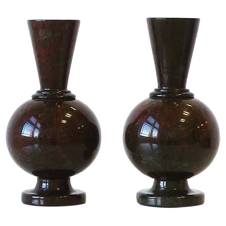 French Art Deco Modern Marble Stone Vases, Pair For Sale