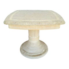 Side End Table Tessellated Stone Split Bamboo