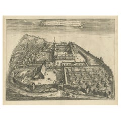 Original Antique Print of the Benedictine Abbey of Gembloux, Belgium, ca.1660