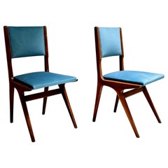 1950s, Set of Two Vintage Chairs in Light Blue Velvet Carlo de Carli Style