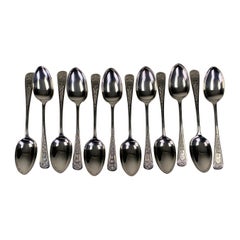 Antique Fine Set of Twelve Silver Bright-Cut Teaspoons