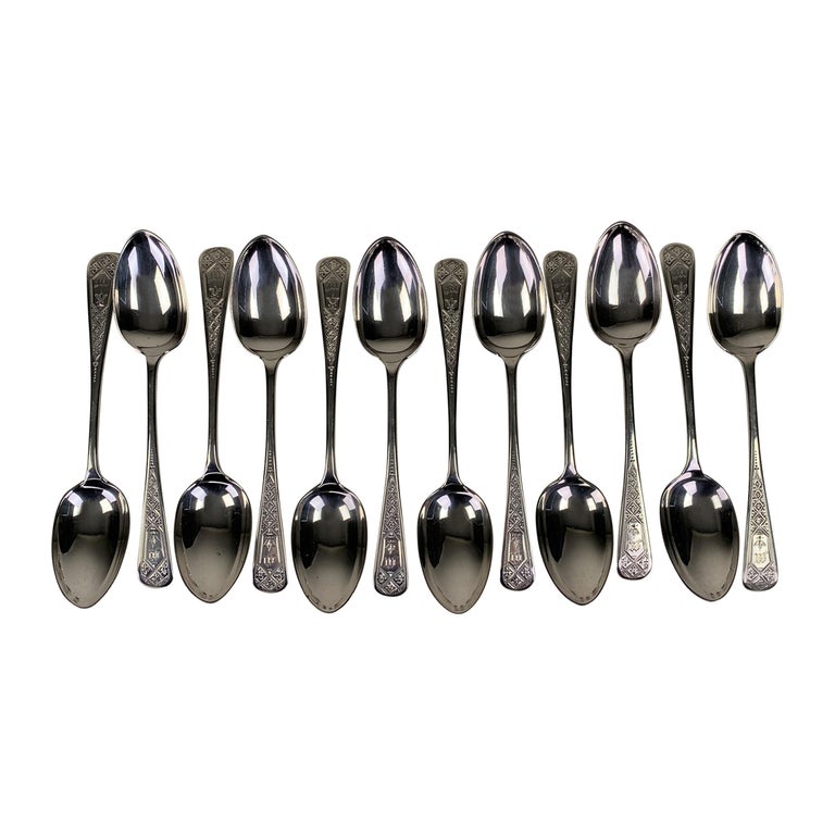 Fine Set of Twelve Silver BrightCut Teaspoons For Sale at 1stDibs