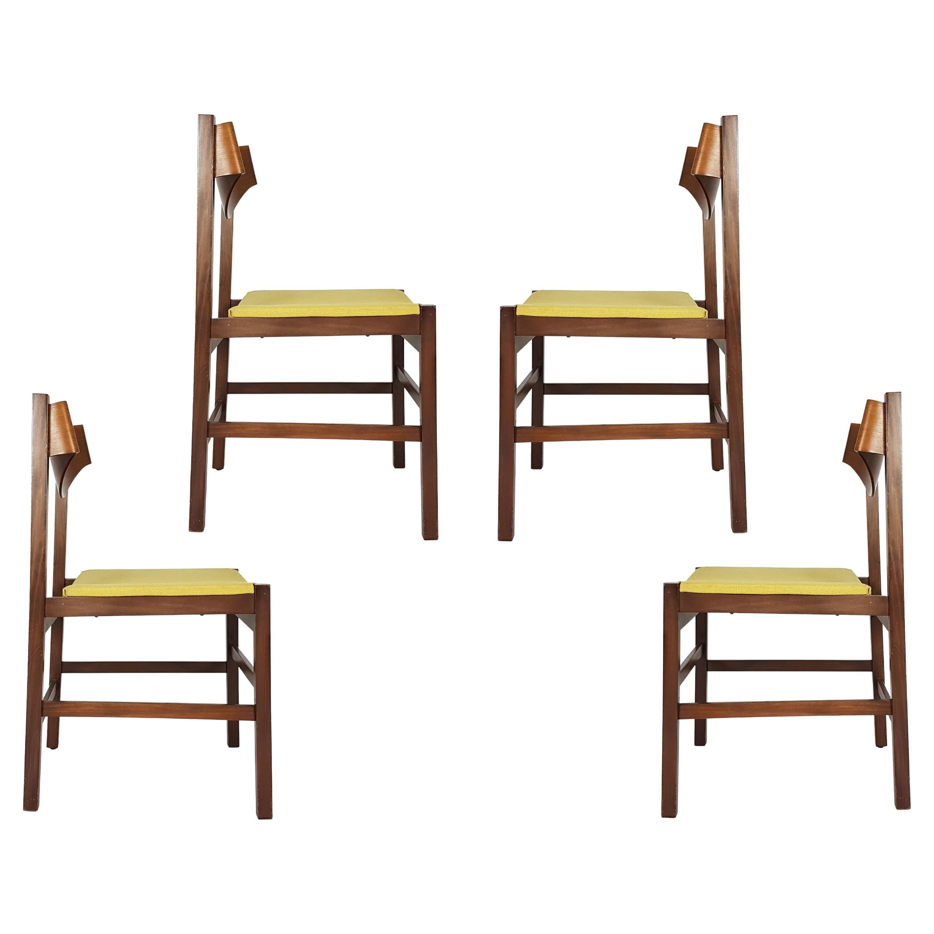 4 Italian Light Green & Wood 1960s Dining Chairs by Arch, Ramella for Sormani For Sale