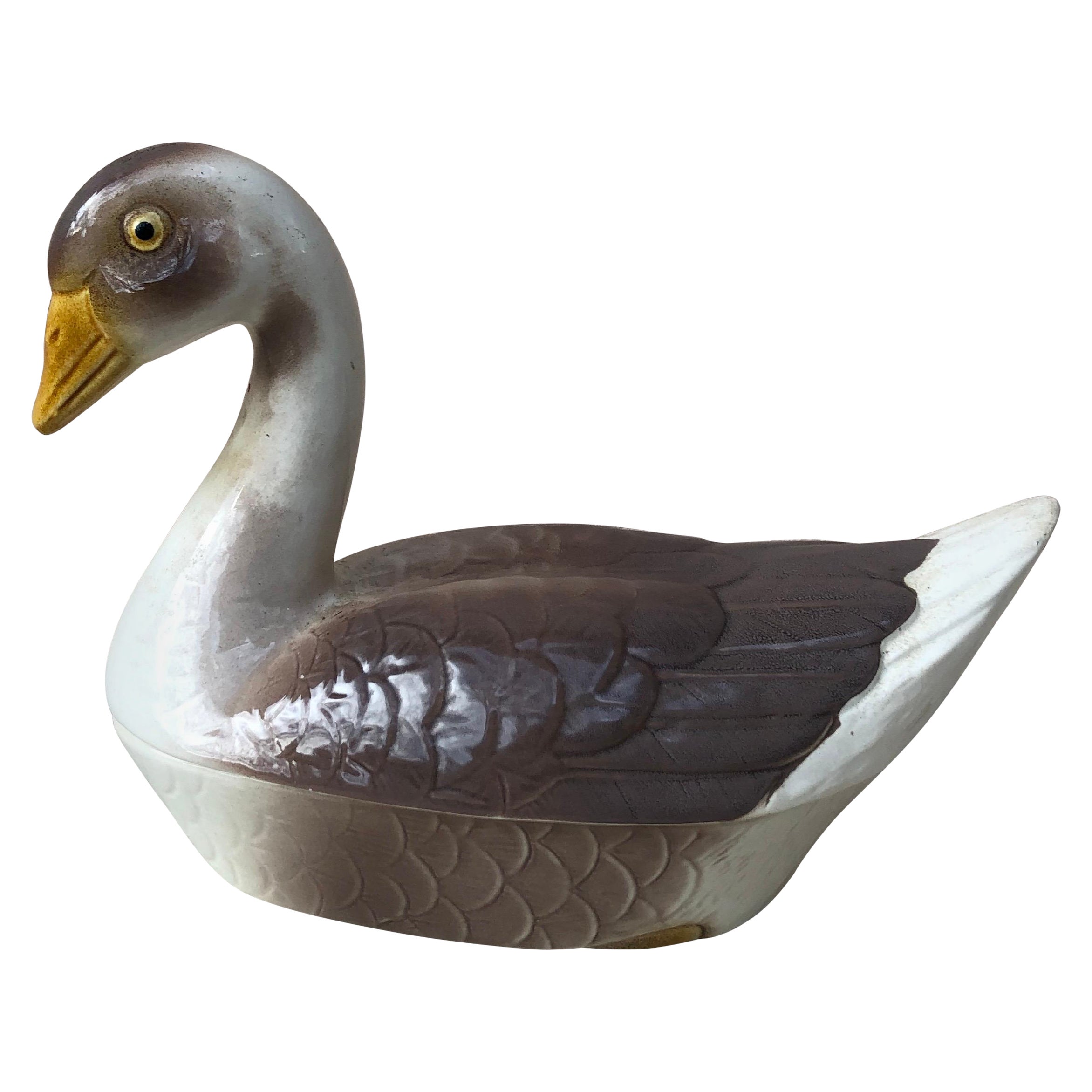 Majolica Goose Tureen, circa 1950 For Sale