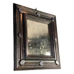 Black Wall Mirror with Lapis Lazuli Details and Antique Glass