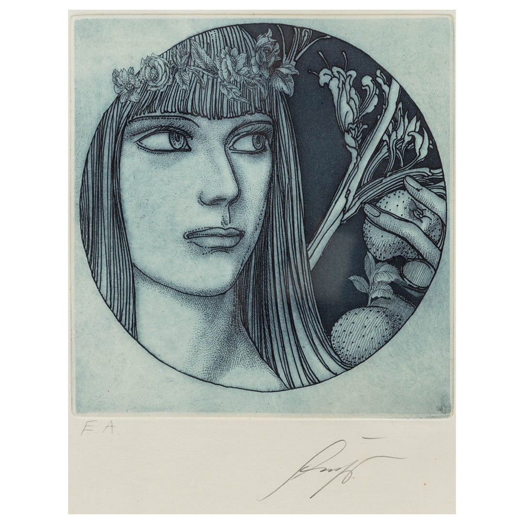 Ernst Fuchs Aura 'Eva-Vignette' Colored Etching For Sale at 1stDibs | eva  aura