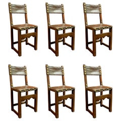 Antique Set of Six 17th Century Spanish Chairs with Studded Back
