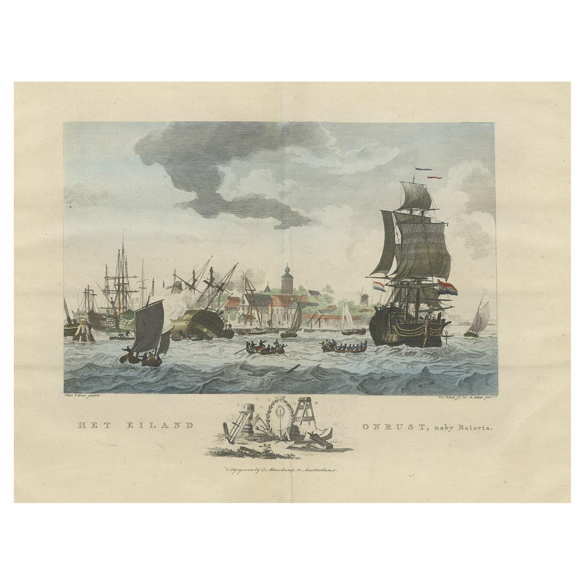 Beautiful View of Pulau 'Island' Onrust, Batavia 'Jakarta, Indonesia', ca.1805 For Sale