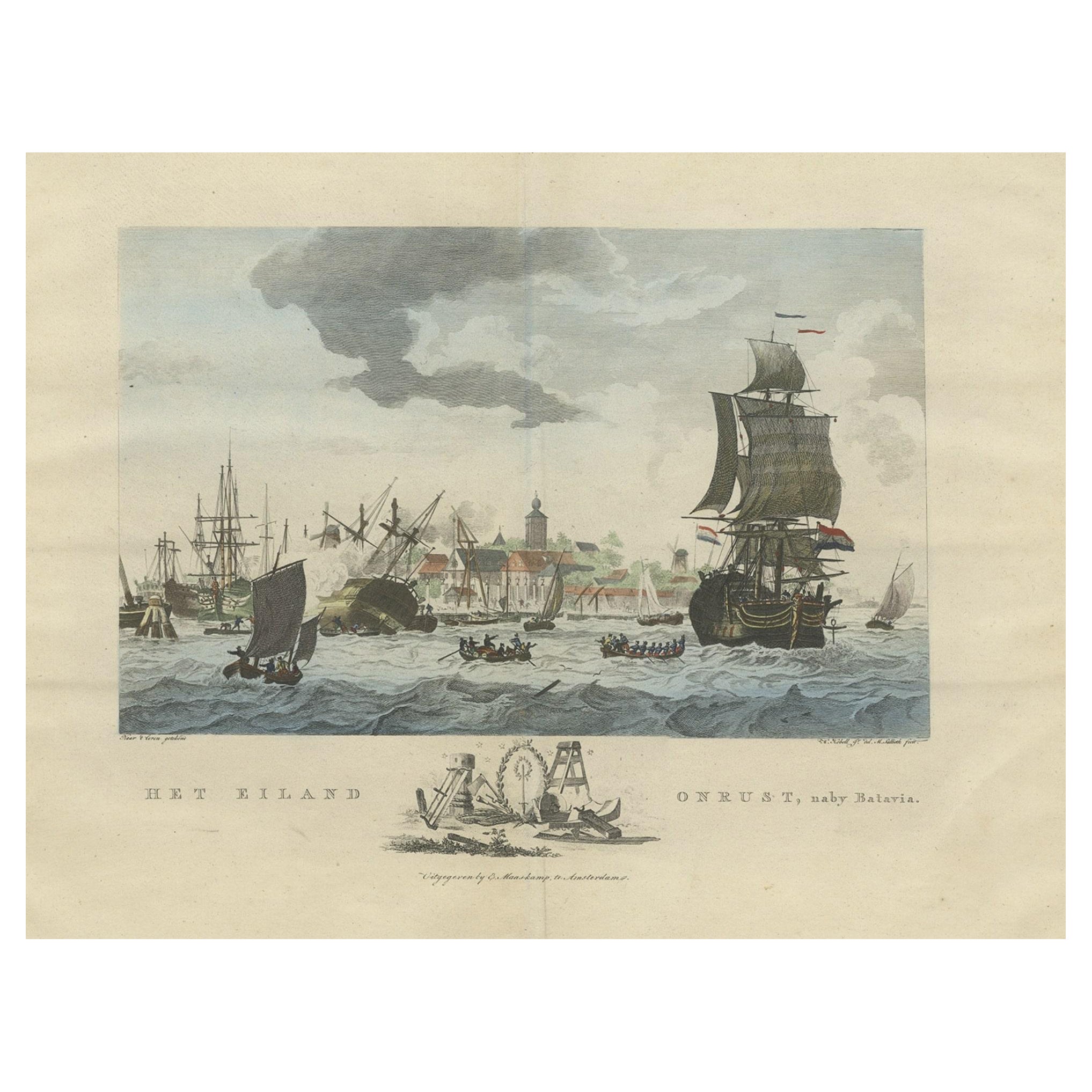 Bella veduta di Pulau 'Isola' Onrust, Batavia 'Jakarta, Indonesia', 1805 ca.