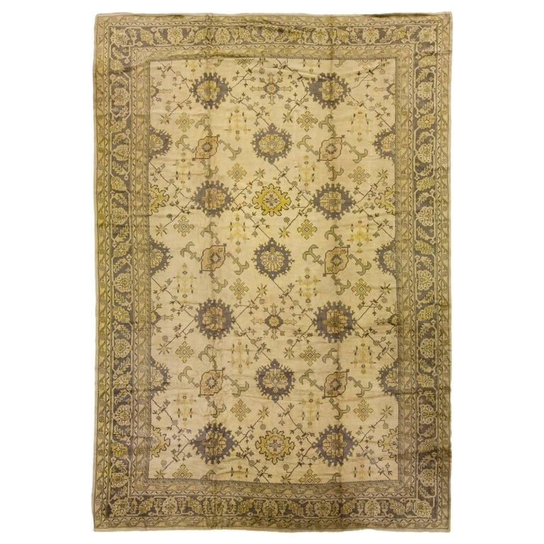 19th-Century Antique Turkish Oushak Beige Floral Wool Rug For Sale at ...