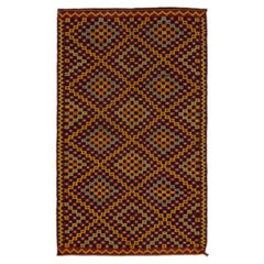 Tapis vintage Soumak en laine marron à motifs géométriques fait à la main