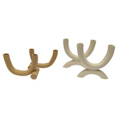 Forevermore & Harmony Duel Candle Holders in Blanc White & Birch Tan