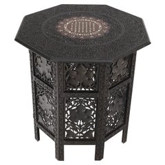 Very Fine Ebonized Pierced Carving Folding Octagonal Side Occasional End Table