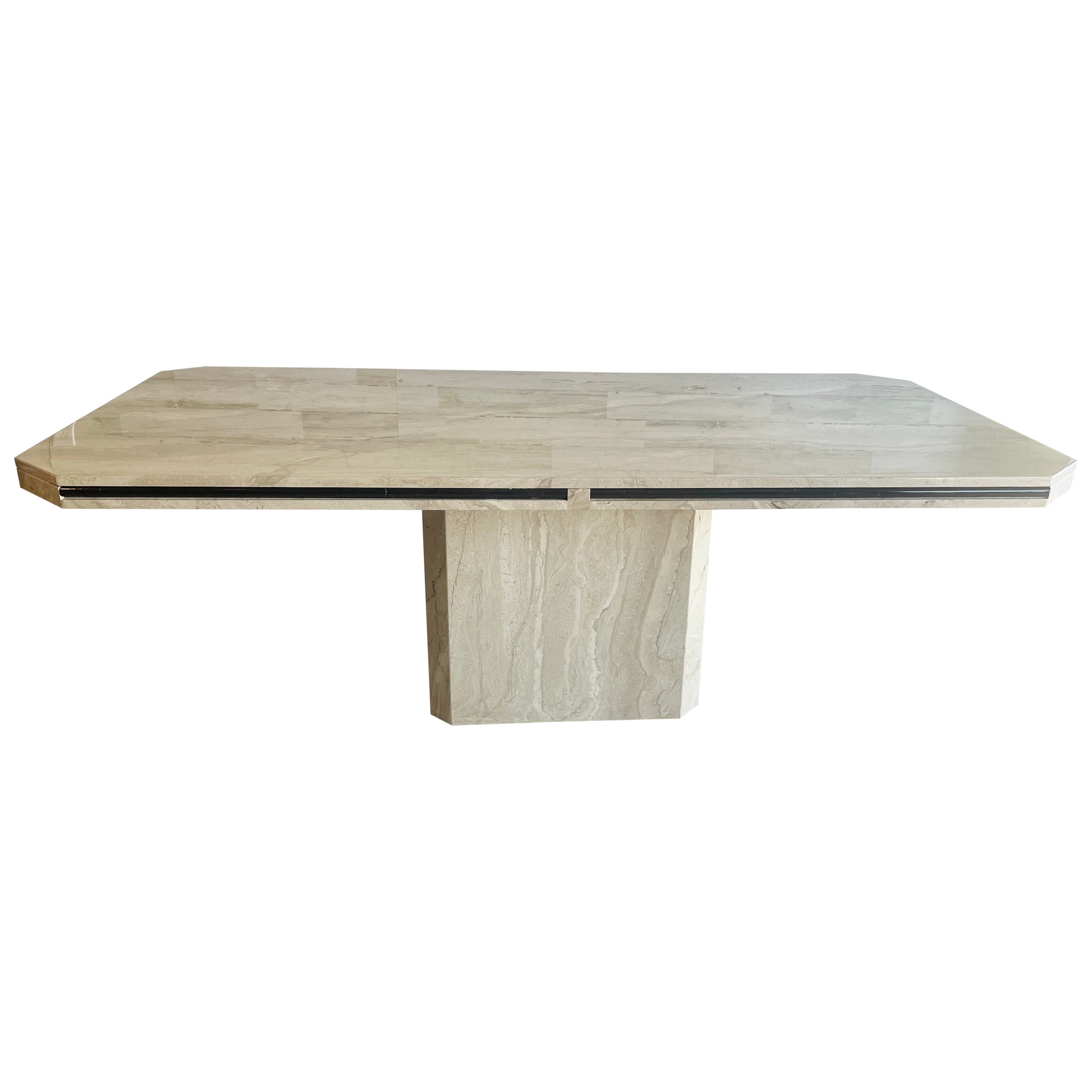 Classic Oval Polished Travertine Dining Table at 1stDibs