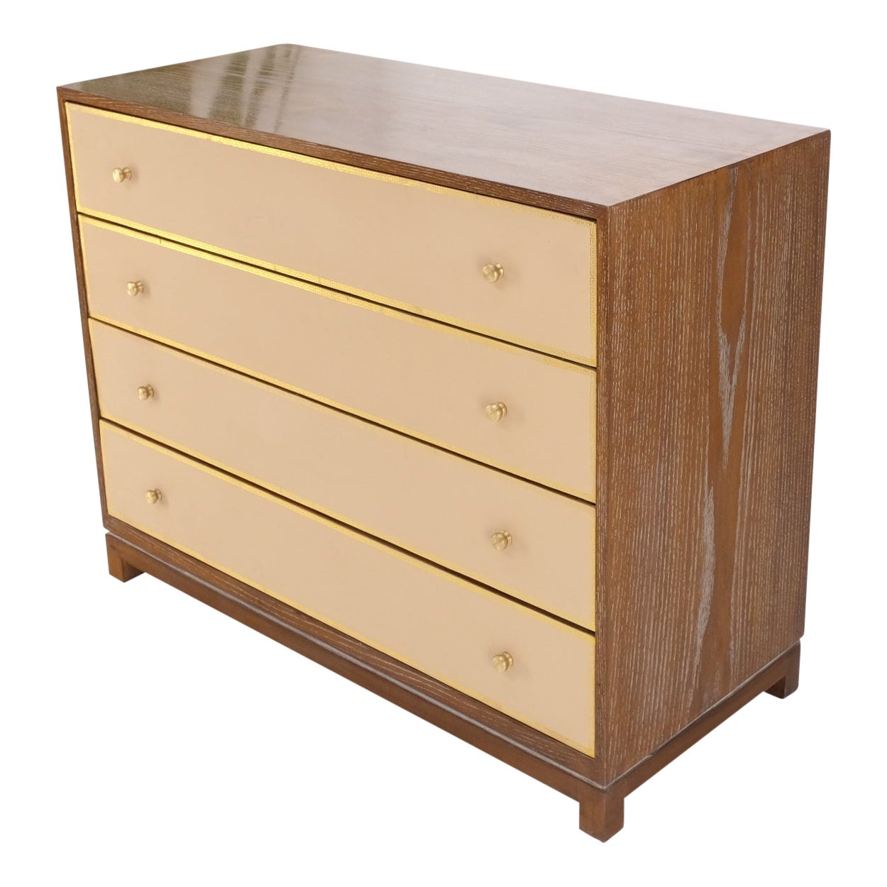 Cerused Medium Brown Geprägte Lederfronten 4 Schubladen Kommode Bachelor Chest