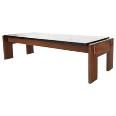 Adrian Pearsall Slate Textured Top Walnut Base Rectangle Coffee Table Mint